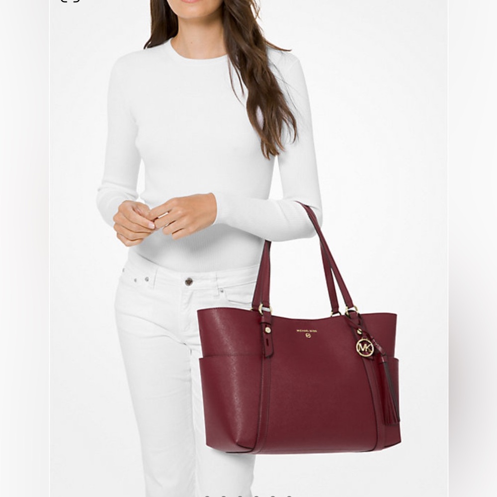 Michael Kors Burgundy Tote Bag Sullivan Large Saffiano Leather Tote Bag